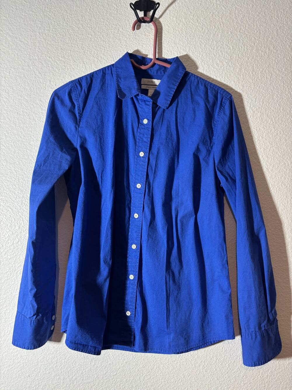 J. Crew Womens Size M Blue Stretch Perfect Long Sleeve Button-Front Cotton Shirt